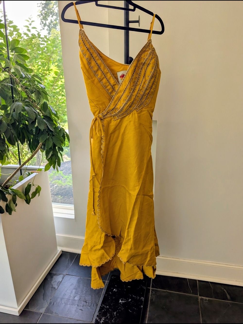 NWT Farm Rio Yellow Bananas Euroflax Linen Maxi Wrap Dress Sz M - Picture 5 of 9